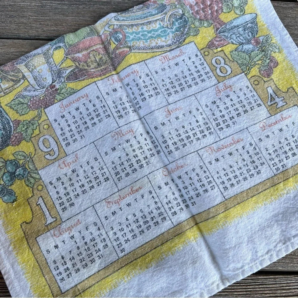 Vintage 1984 Linen Tea Towel Calendar Help With The Dishes